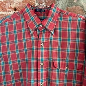 VTG GANT Men's Foxhunt Plaid Paper Thin LS Shirt M 21x28